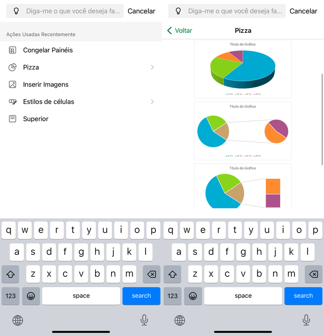 Você pode executar comandos inteligentes no app Microsoft Excel