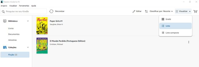A visualização dos livros baixados no Kindle For PC é personalizável