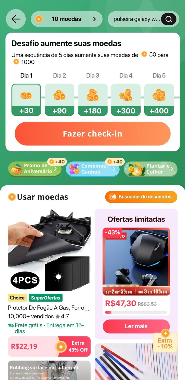 Acumule moedas da plataforma, e utilize-as como descontos em novas compras.