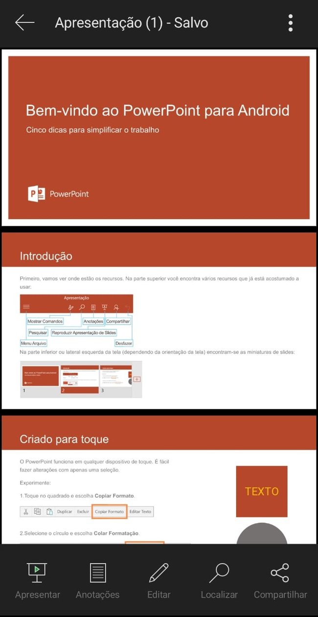 Fazer anotações, apresentar, editar e compartilhar são algumas das opções do menu principal 