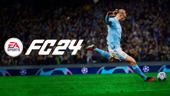 Capa do EA Sports FC 24 com o jogador Erling Haaland, estrela do Manchester City.